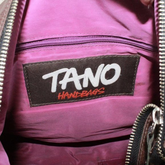 Tano Brown Distressed Leather Purple Lined Silver Trim Hobo Purse Shoulder Bag - Picture 8 of 10